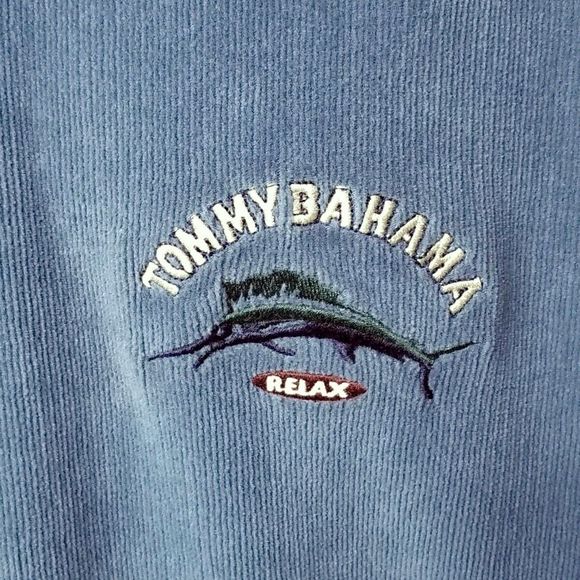Tommy Bahama Relax Mens Sz Large 1/4 Zip Blue Velour Sweater Pullover Swordfish - Picture 3 of 4